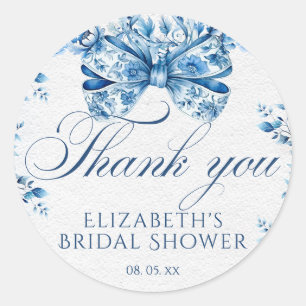 Elegante blauwe bloemen boog kalligrafie Dank u Ronde Sticker