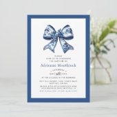 Elegante Blauwe Bloemen Boog Ribbon doop Kaart (Staand voorkant)