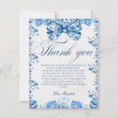Elegante blauwe bloemen boog script dank u kaart (Voorkant)
