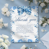 Elegante blauwe bloemen boog script dank u kaart