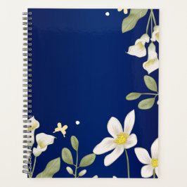 Elegante Blauwe Bloemen Botanische Kunst Planner