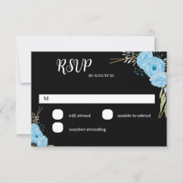 Elegante Blauwe Bloemen Bruiloft RSVP kaart