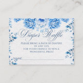 Elegante Blauwe Bloemen Chic Toile Luier Raffle Ga Informatiekaartje (Voorkant)