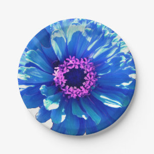 Elegante blauwe bloemen daisy zinnia dahlia papieren bordje
