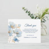 Elegante Blauwe Bloemen Dank u kaarten na begrafen (Staand voorkant)