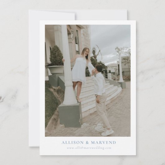 Elegante Blauwe Bloemen Geometrische Lijst Bloom W Save The Date (Achterkant)