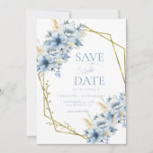 Elegante Blauwe Bloemen Geometrische Lijst Bloom W Save The Date (Voorkant)