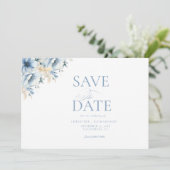 Elegante Blauwe Bloemen Geometrische Lijst Bloom W Save The Date (Staand voorkant)