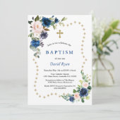 Elegante Blauwe Bloemen Gouden Glitters Bruidsslui Kaart (Staand voorkant)