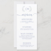Elegante Blauwe Bloemen Herfst Winter Wedding Menu (Voorkant)