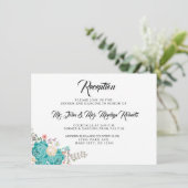 Elegante Blauwe Bloemen Huwelijksreceptie Informatiekaartje (Staand voorkant)