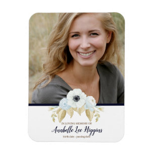 Elegante Blauwe Bloemen In Lieve Herinnering Funer Magneet