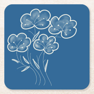 Elegante blauwe bloemen kunst vierkante kartonnen onderzetter