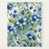 Elegante Blauwe Bloemen met Zilver Monogram Lijst Planner (Achterkant)