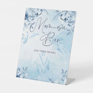 Elegante Blauwe Bloemen Momosa Bar Baby Shower Reclamebord Met Voetstuk