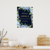 Elegante Blauwe bloemen Pensionering Party Welkoms Poster (Keuken)