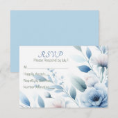 Elegante Blauwe Bloemen RSVP Kaartje (Voorkant / Achterkant)