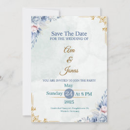 Elegante Blauwe Bloemen Save the Date Kaart