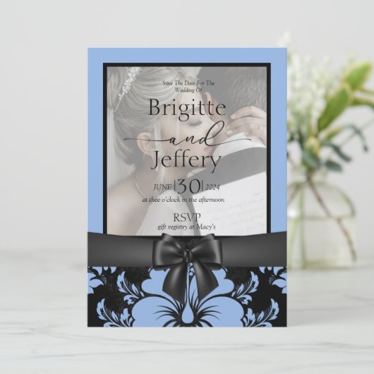 Elegante blauwe bloemen sparen de datum bruiloft kaart (Staand voorkant)