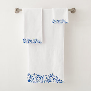 Elegante Blauwe Bloemen Swirl Birder Bad Handdoek