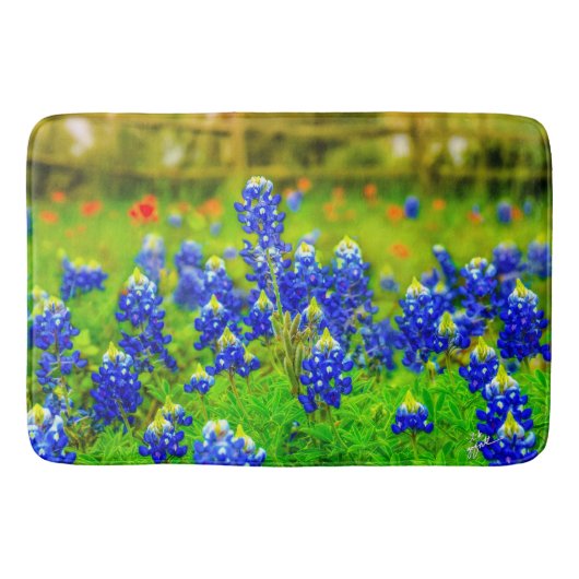 Elegante Blauwe Bloemen Texas Bluebonnets Modern Badmat (Voorkant)