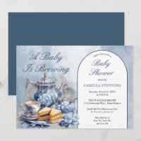 Elegante Blauwe Bloemen Theeset Baby shower