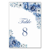 Elegante Blauwe Bloemen Trouwtafel Nummer Kaart (Achterkant)