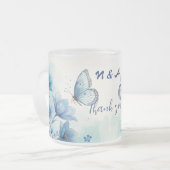 Elegante Blauwe Bloemen & Vlinder Custom Matglas Koffiemok (Voorkant links)