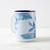 Elegante Blauwe Bloemen Waterverf Tweekleurige Koffiemok (Voorkant links)