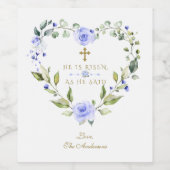 Elegante blauwe bloemenkrans Hij is verrezen met g Wijn Etiket (Enkel label)