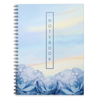 Elegante Blauwe Bloemenschildering in Waterverf Notitieboek