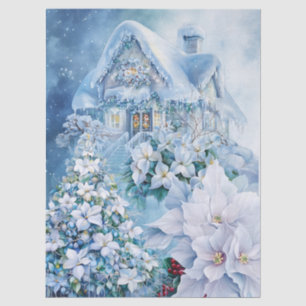 Elegante Blauwe Bloemenschildering Winterhuis Tissuepapier