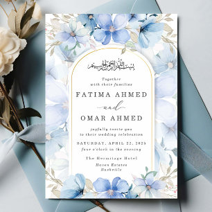 Elegante Blauwe Bloementuin Islamitische Moslim Br Kaart