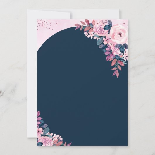 Elegante Blauwe Bloemige Boho Trouw Uitnodiging (Achterkant)