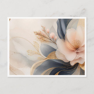 Elegante Blauwe Bloemige Botanische Aankondiging P
