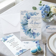 Elegante blauwe bloemige bruidsbrunchfeest