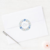 Elegante Blauwe Bloemige Bruidsdouche Ronde Sticker (Envelop)
