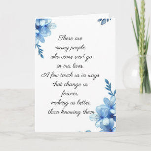Elegante blauwe bloemige condoleancekaart met vouw kaart
