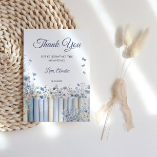 Elegante Blauwe Bloemige Dankkaart voor Baby Showe Bedankkaart