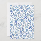 Elegante Blauwe Bloemige Trouwuitnodiging  Kaart (Achterkant)