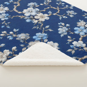 Elegante blauwe bloempatroon werpdeken sherpa deken