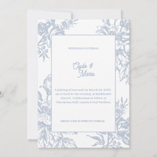 Elegante blauwe bloemrijke formele trouwuitnodigin kaart