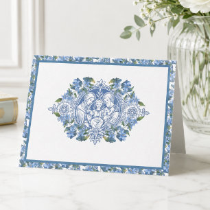 Elegante Blauwe Bloemrijke Heilige Familie Bedankkaart