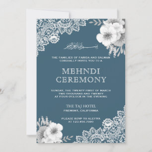 Elegante Blauwe Bloemrijke Kant Islamitische Mosli Kaart
