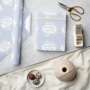 Elegante Blauwe Bloemrijke Open Huis Bruiloftsrece Cadeaupapier