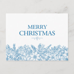 Elegante Blauwe Bloemrijke Prettig Kerstmis Chinoi Briefkaart