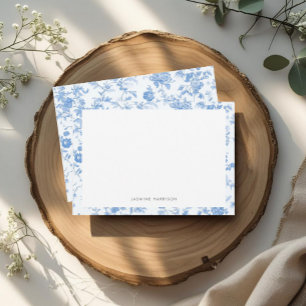 Elegante blauwe bloemrijke rand Franse Toile de Jo Notitiekaartje
