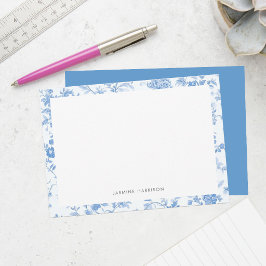 Elegante blauwe bloemrijke rand Franse Toile de Jo Notitiekaartje
