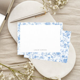 Elegante blauwe bloemrijke rand Franse Toile de Jo Notitiekaartje