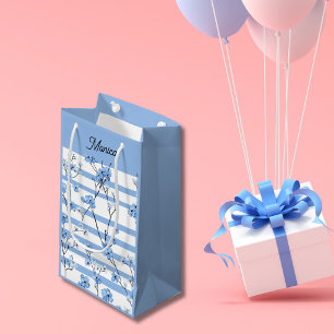 Elegante Blauwe Bloesem Gestreepte Ontwerp Klein Cadeauzakje